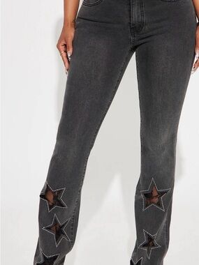 Fashion Nova Black Bootcut Jeans with Star Cutouts